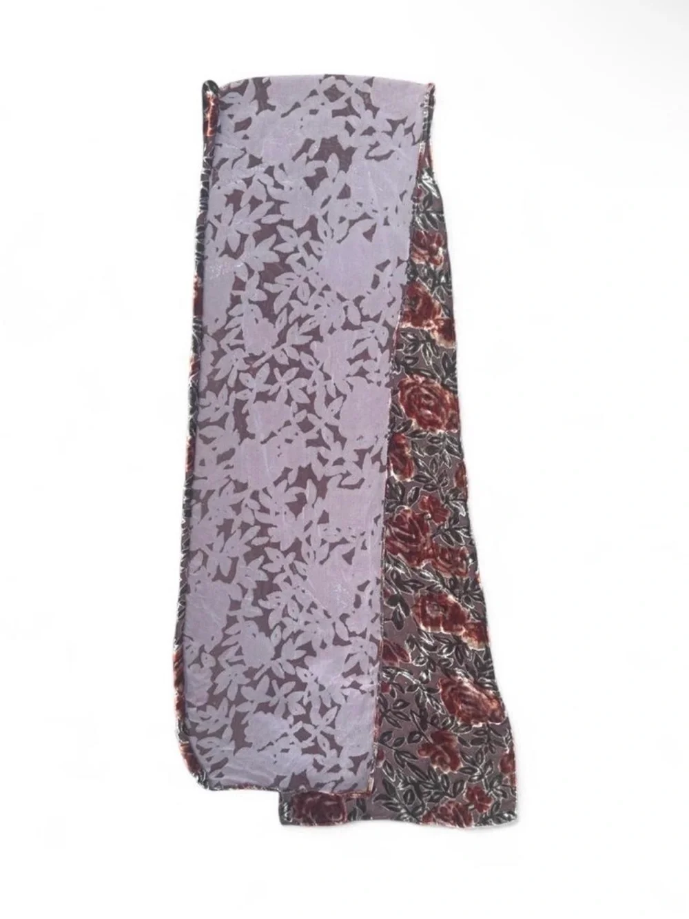 New York & Company Burnout Velvet Floral Scarf in Brown and Rust Silk Blend OS